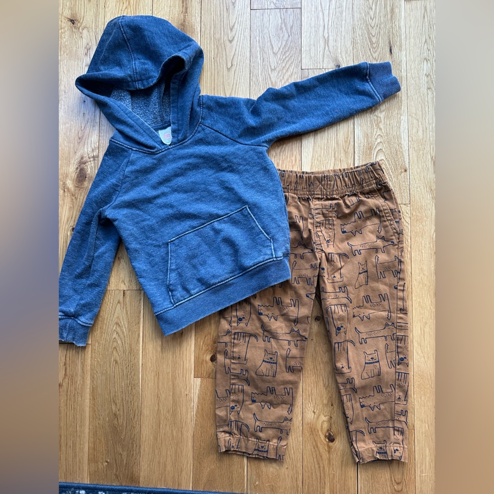 Wonder Nation Blue Hoodie and Carters Brown Patterned Joggers Toddler Boy 2T